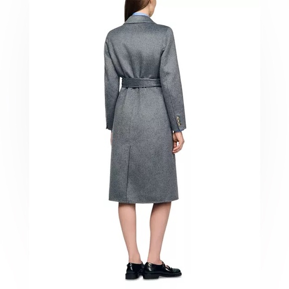 Sandro Wool Gray Double Faced Check Belted Trench Coat US4/FR36 - Picture 7 of 17